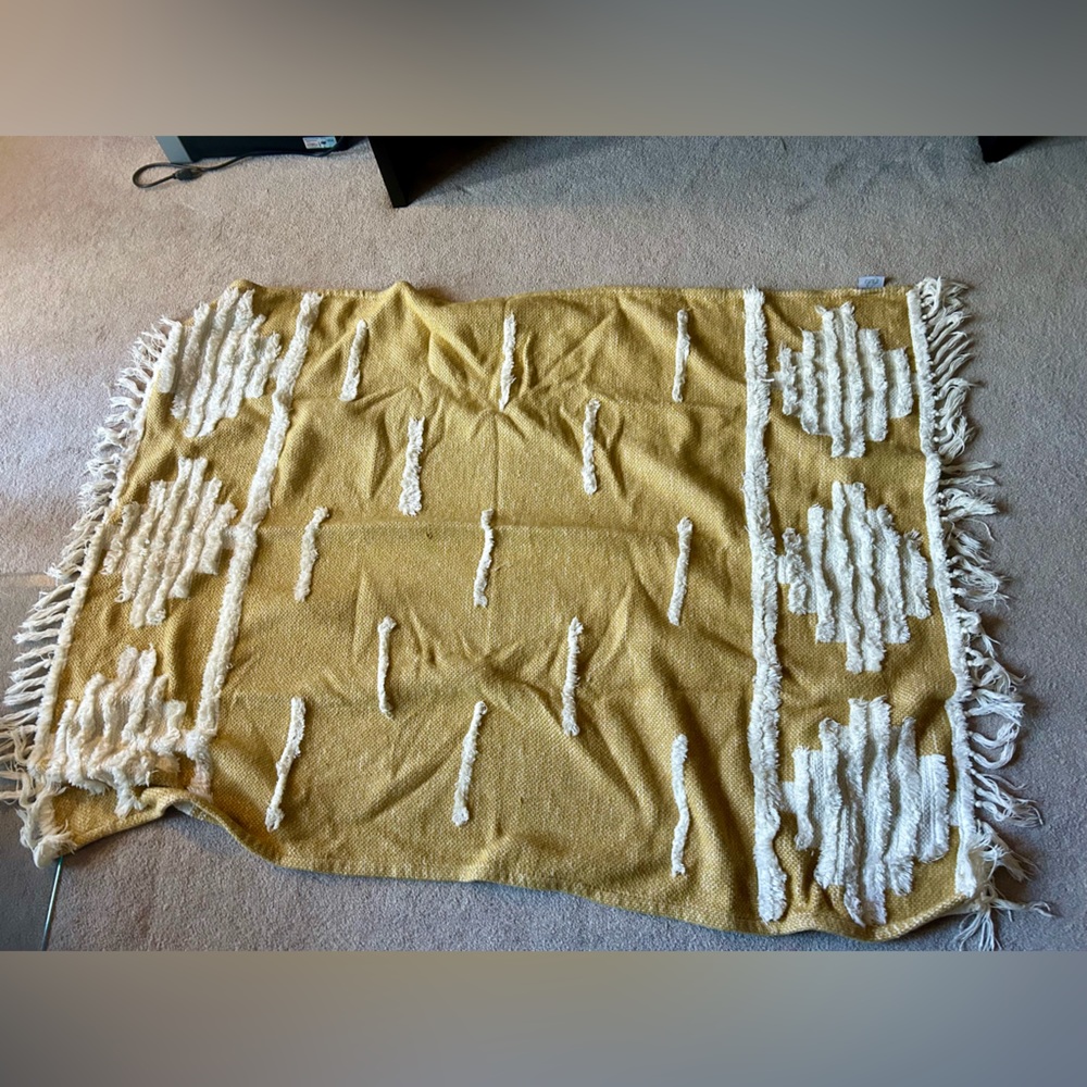 Boho Yellow and White Textured Throw Blanket